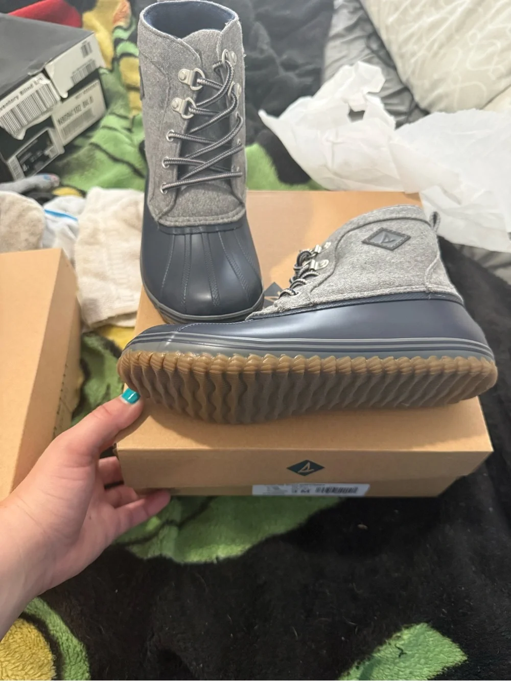 Gray and Navy children Duck Boot - Waterproof Winter Ankle Boots
